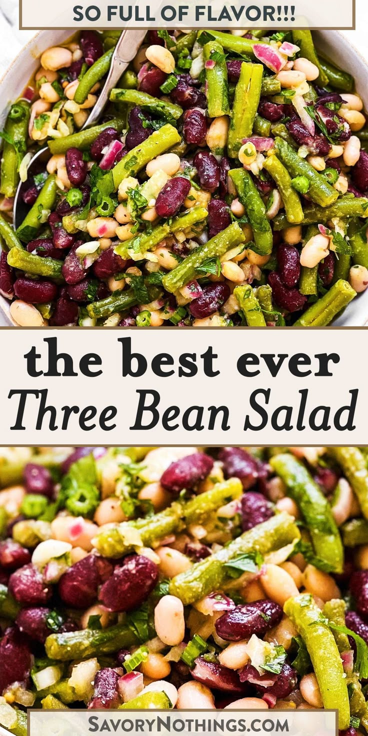 the best 3 bean salad recipe is shown in three different pictures with text overlay