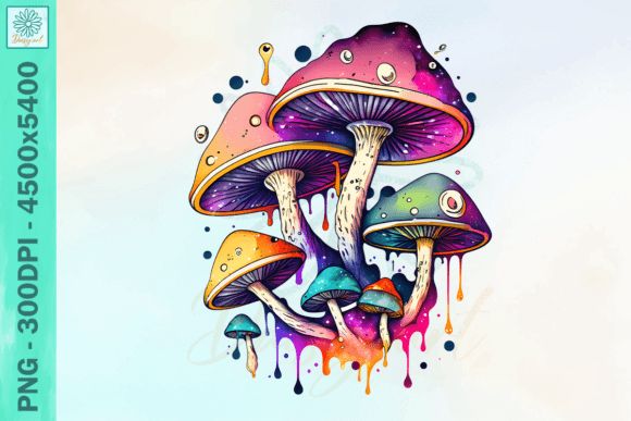 colorful mushrooms with drops of paint on them