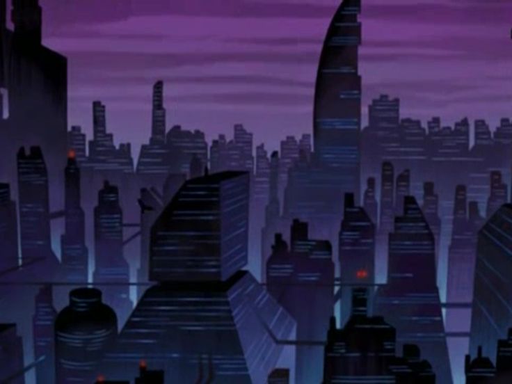 an animated cityscape with skyscrapers at night