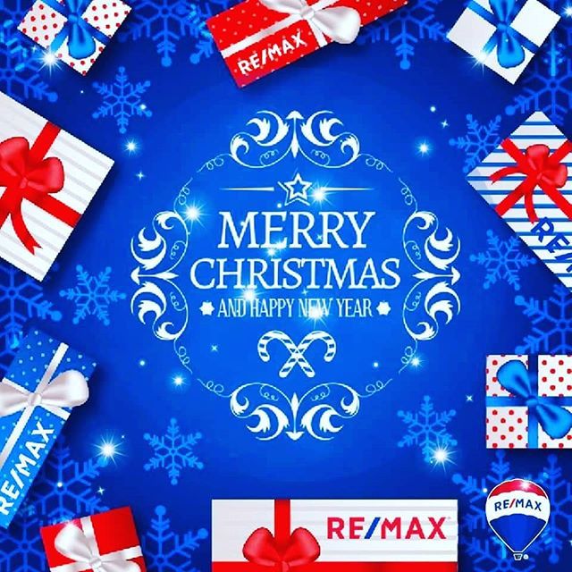 merry christmas and happy new year greeting card with gift boxes on blue snowflakes