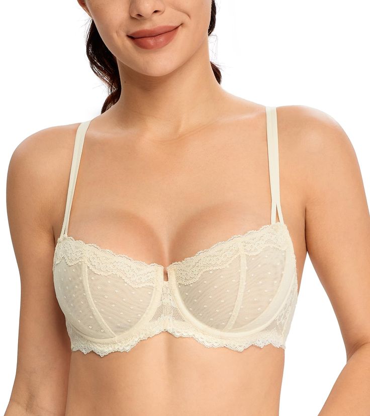 PRICES MAY VARY. ⭐Balconette Style: Sexy 1/2 cup with push up underwire, make your breasts fuller, show your natural sexy curve. Balconette neckline design match low neck clothes, especially for dating, working, everyday wearing or honeymoon. ⭐Underwired Support: Cushioned underwire with hidden slings offer gathering chest effect, reduce chest shape deformation. Prevent wire poking, provides moderate supports for a customized fit. ⭐Convertible Strap: Adjustable shoulder straps with hook-and-eye Affordable Chic Evening Intimates, Cheap Chic Intimates With Lined Body, Cheap Fitted Intimates With Sweetheart Neckline, Affordable Sheer Intimates For Bedtime, Cheap Moderate Coverage Intimates, Cheap Feminine Fitted Intimates, Underwire Bras, Bra Sets, Sheer Bra