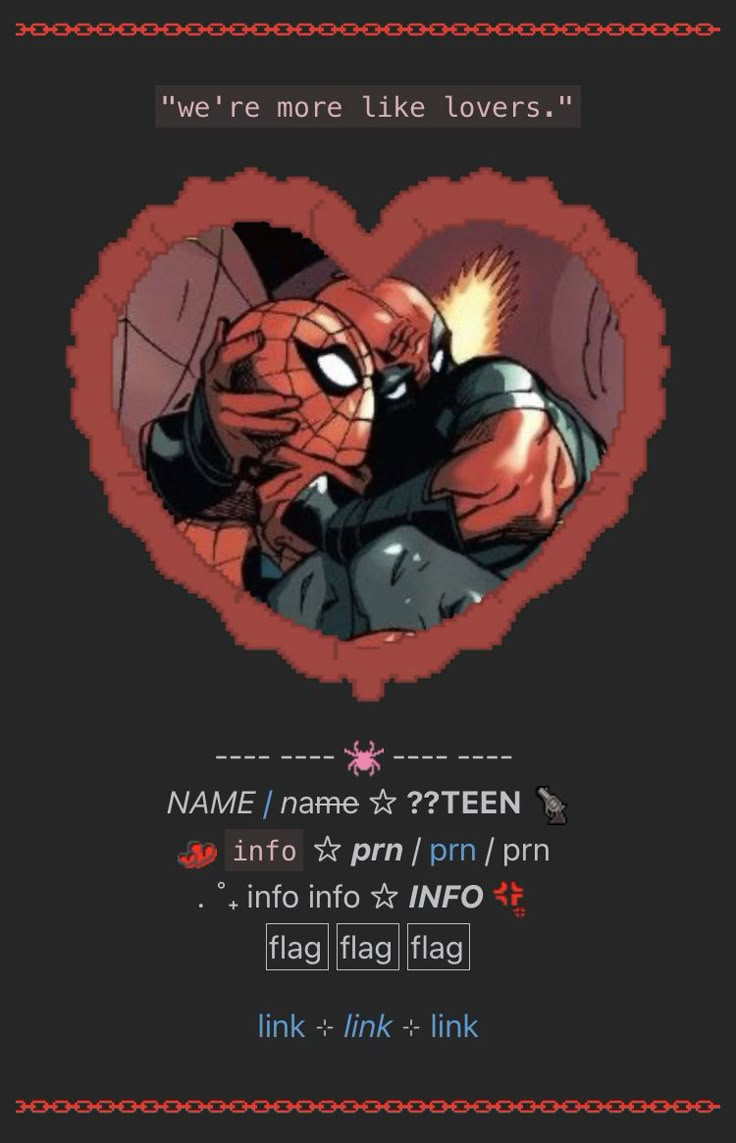 an image of spider - man in front of a heart with the words, we're