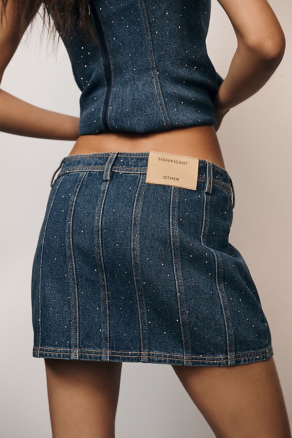 The Significant Other Juno Skirt, a denim piece made from woven diamante fabric, features a panelled micro mini silhouette. | Juno Denim Mini Skirt by Significant Other in Blue, Women's, Size: 10, Cotton at Anthropologie Pink Denim Skirt, Patchwork Denim Skirt, Micro Miniskirt, Denim Patchwork, Micro Mini, Denim Mini, Significant Other, Denim Mini Skirt, Juno