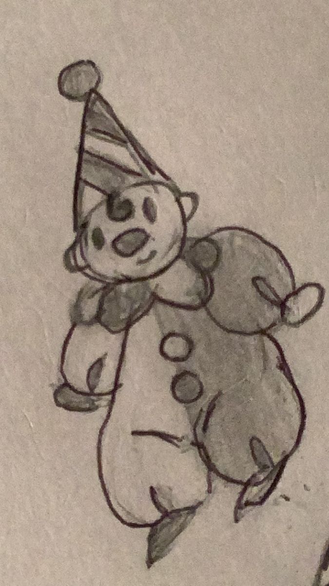 a drawing of a teddy bear wearing a clown hat