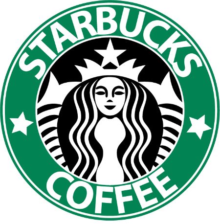 starbucks logo with the words starbucks's coffee written in black and white on it