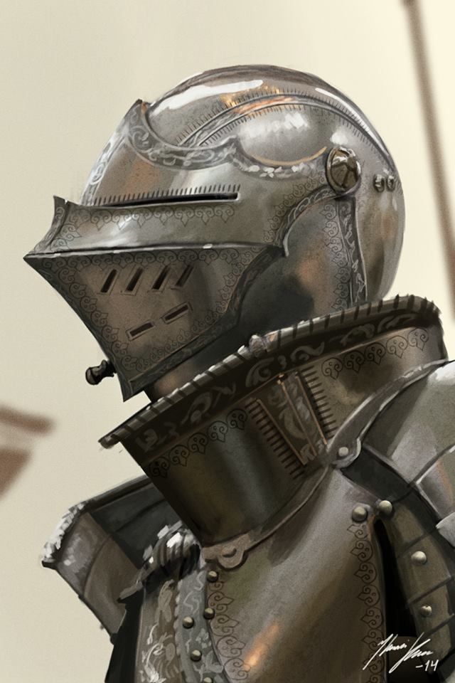 a close up of a person in a suit of armor