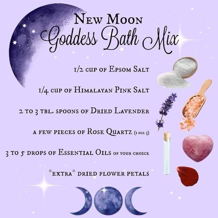 New Moon Bath Mix New Moon Bath, Goddess Bath, Spiritual Cleansing Bath, Moon Bath, Spiritual Bath, Bath Recipes, New Moon Rituals, Full Moon Ritual, Herbal Bath