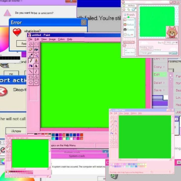 several different screens are shown with green screen in the center and pink screen on the left