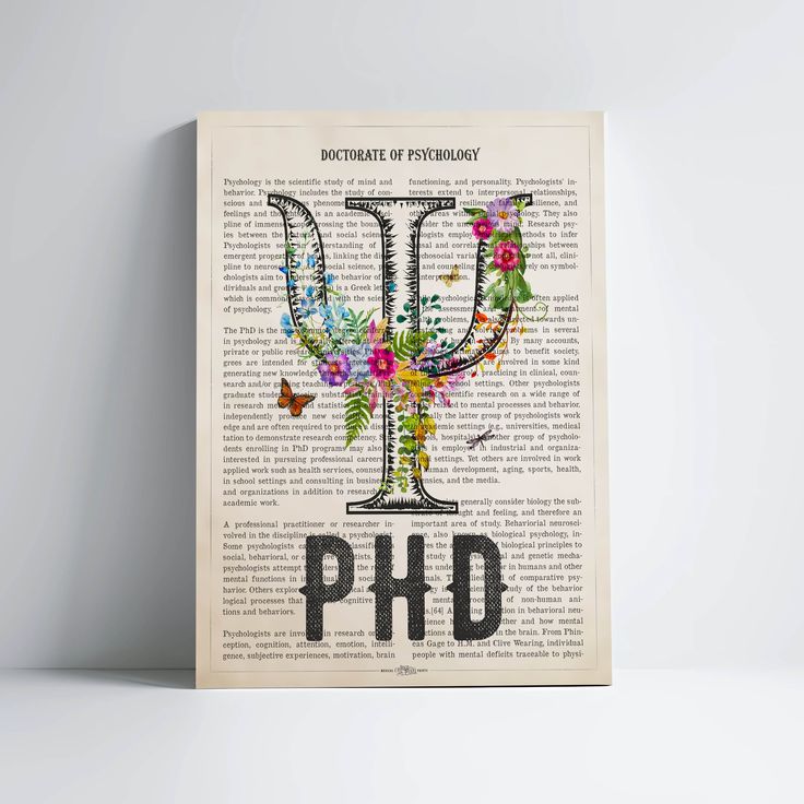 a book page with the word ph d printed on it and flowers in the middle