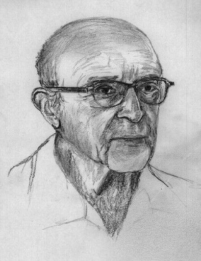 a drawing of an older man with glasses