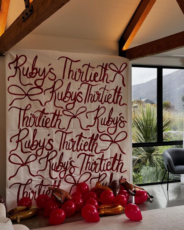 a wall with writing on it in a living room