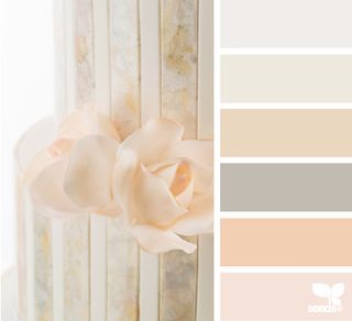 the color scheme is peach, beige and gray with white flowers on it's side