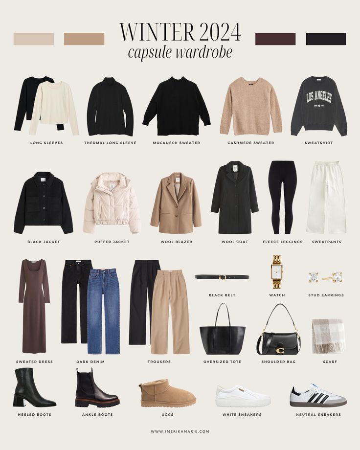 Erika Marie Capsule Wardrobe, Basics For Winter Wardrobe, Europe Capsule Wardrobe Winter, Womens Winter Capsule Wardrobe, January Capsule Wardrobe, Capsule Wardrobe Shoes Winter, Winter Clothes Capsule, Sweater Capsule Wardrobe, Winter Capsule Wardrobe 2024 Work