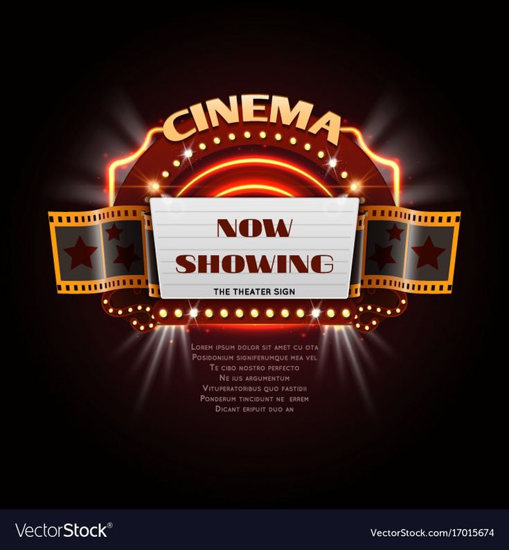 a movie theater sign with lights and stars on the dark background for an advertisement or poster