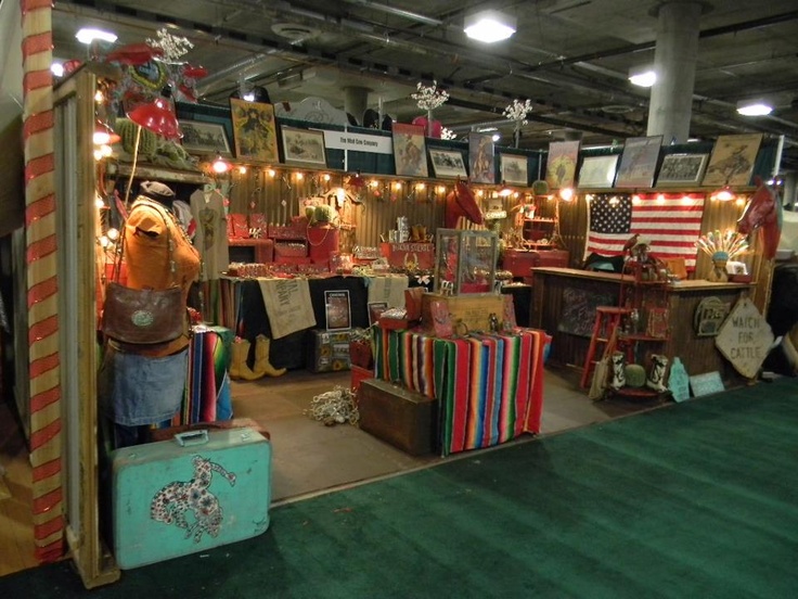 a room filled with lots of different items and decorations on the walls, including an american flag