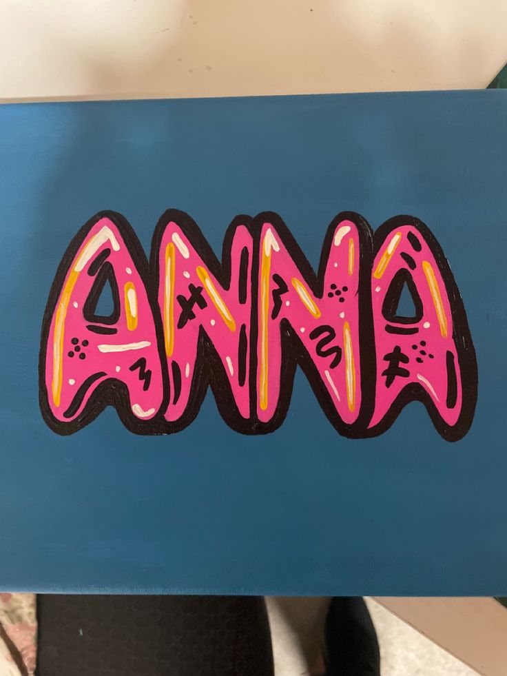 Bubble Letters Painting, Bubble Letter Painting, Painted Names On Canvas Ideas, Bubble Letters Designs Art, Canvas Name Painting Ideas, Name Canvas Painting Diy, Name Paintings On Canvas, Name Painting Ideas, Name Canvas Painting