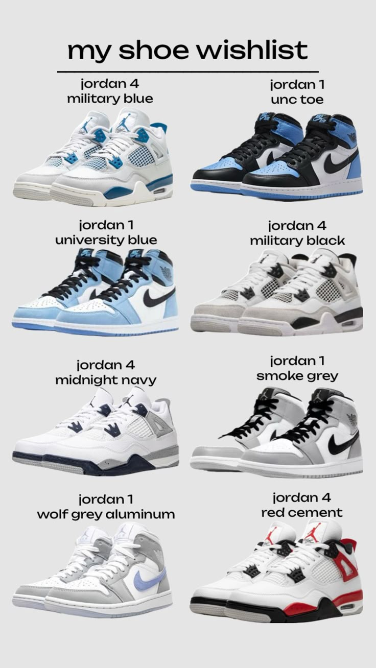 my shoe wishlist #shoe #shoes #jordans #jordan #jordan4 #jordan1 #jordan4s #jordan1s #foryou #foryoupage #fyp #foryoupagefyp #foryoupageee #foryoupagepopular #foryoupageshuffle Dream Shoes Women, How Much Are Jordan 4’s, Nike Air Jordens, Shoe Wishlist Jordans, Types Of Jordans Shoes Names, Christmas List Ideas Shoes, Shoes Christmas List, Types Of Jordans, Shoes I Want