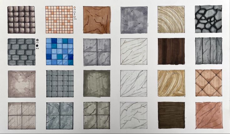 a bunch of different colored tiles on a white background