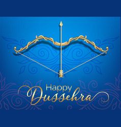 happy dusseshaa with bow and arrow on blue background for greeting card or banner