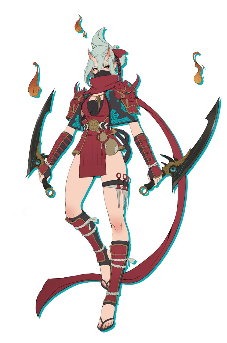 an anime character is holding two swords and posing for the camera with her hand on her hip