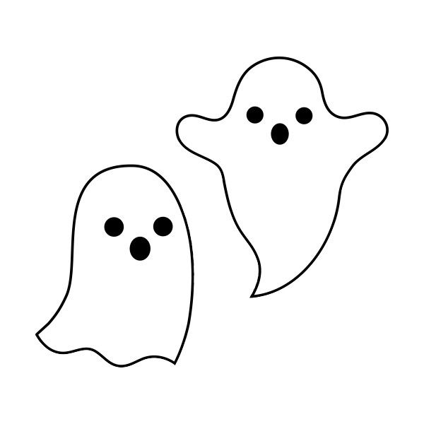 two ghost faces are shown in black and white, with one face drawn to the side