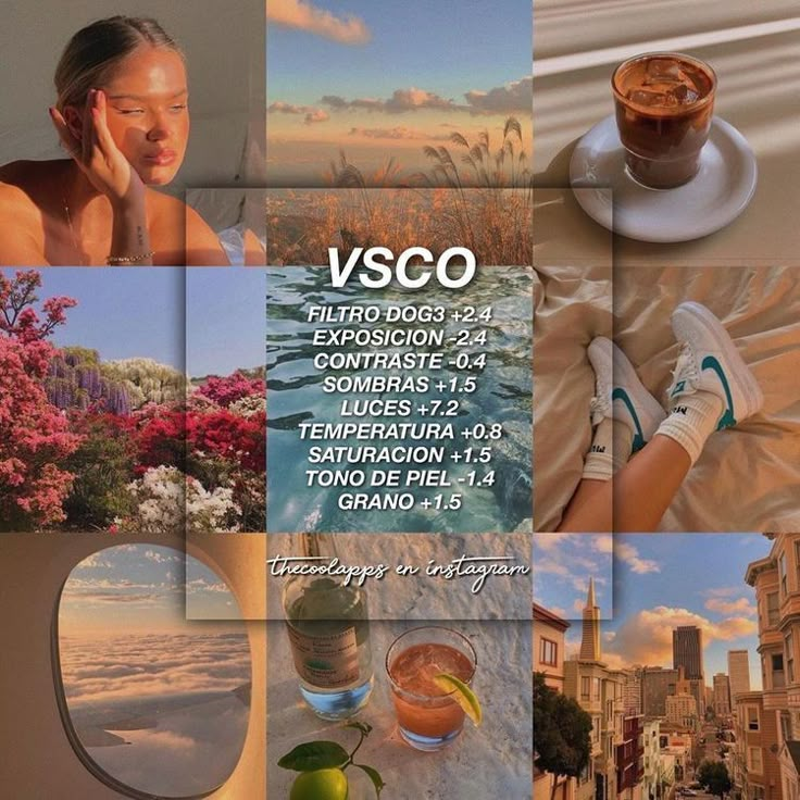 a collage of photos with the words vsco on it and images from different places around the world