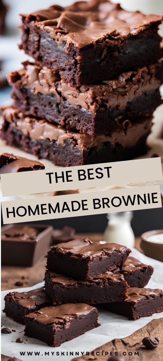 chocolate brownies stacked on top of each other with the words, the best homemade brownie