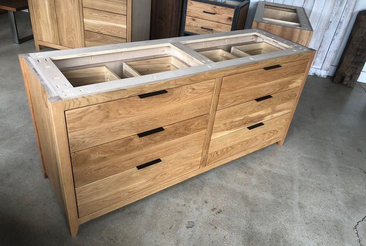 60" Mid Century Modern 6-Drawer Vanity / Double Sink – What WE Make Vanity Mid Century Modern, Bathroom Vanity Mid Century, Vanity Mid Century, Vanity Double Sink, Concrete Vanity Top, Concrete Vanity, Bathroom Console, Teak Vanity, Mid Century Modern Bathroom