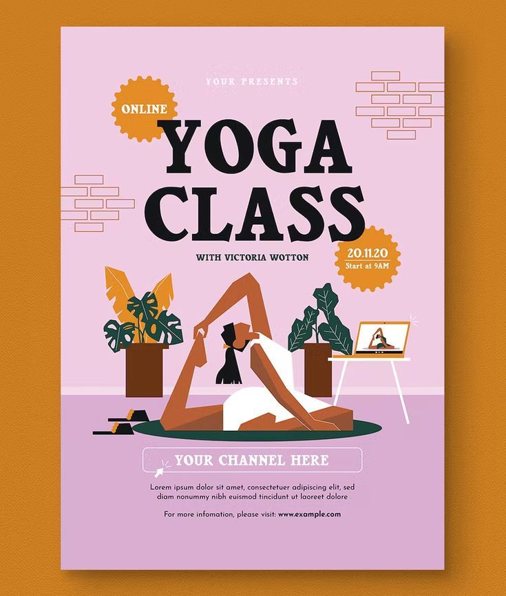 a yoga class flyer with a woman doing yoga