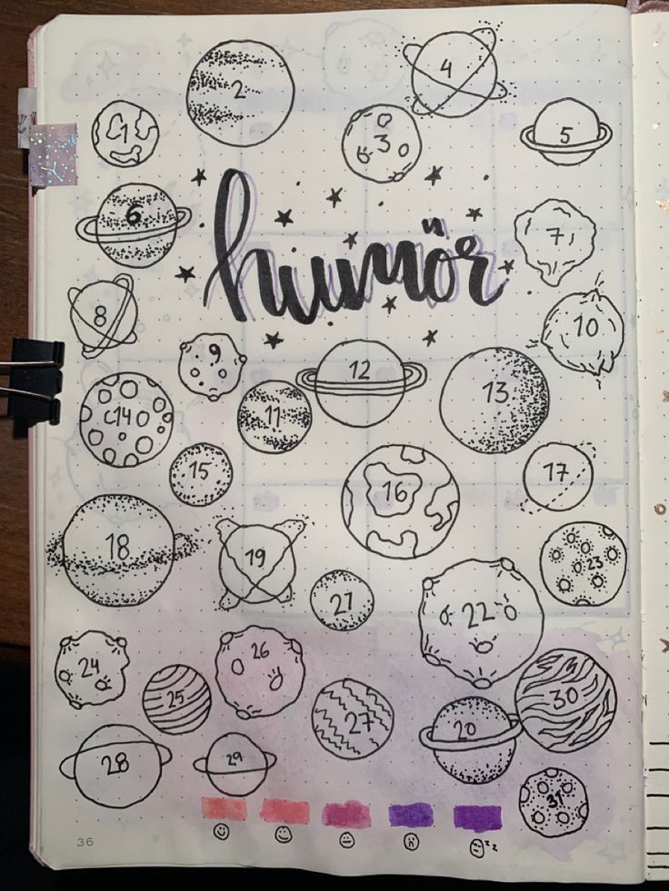 an open notebook with doodles on it and the words luna written in black ink