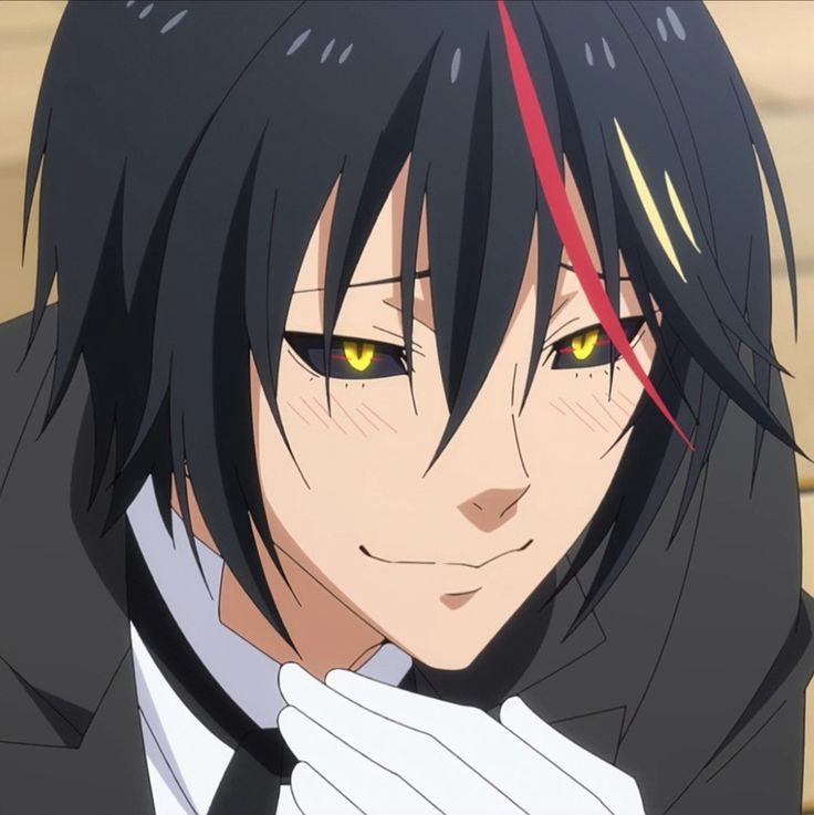 an anime character with black hair and yellow eyes