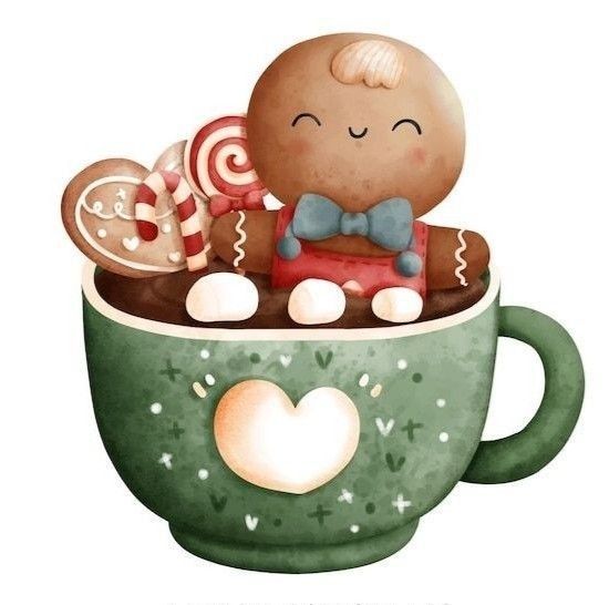 a painting of a baby in a cup with candy