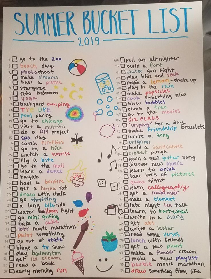 a summer bucket list with lots of things to do