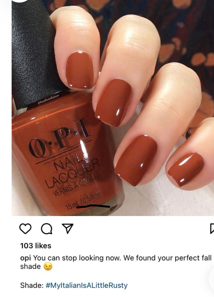 Opi Autumn Colours, Chestnut Brown Nails, Warm Tone Nail Colors, Burnt Orange Nail Color, Butterscotch Nails, Deep Autumn Nails, September Nail Colors 2024, Long Nails Brown, Brown Nails For Fall