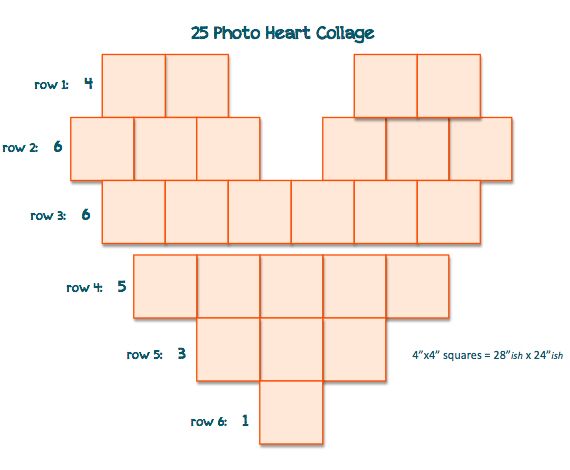 the 25 photo heart collage is made up of four squares, each with one smaller square