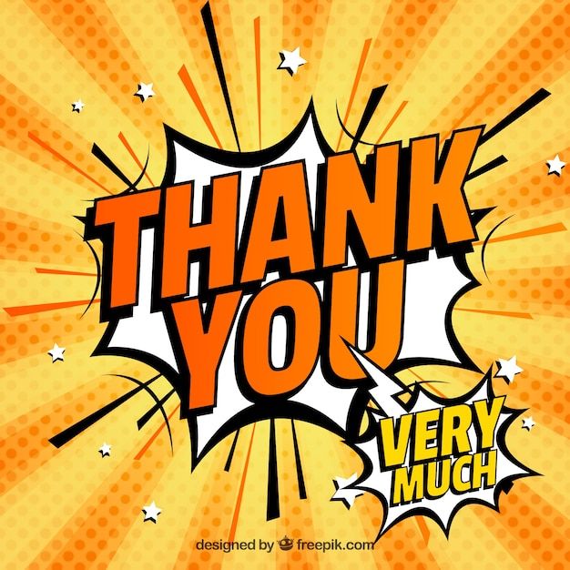 the words thank you are very much written in an orange and yellow comic style background