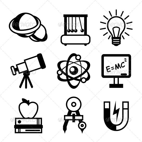 black and white school icons set - miscellaneous objects