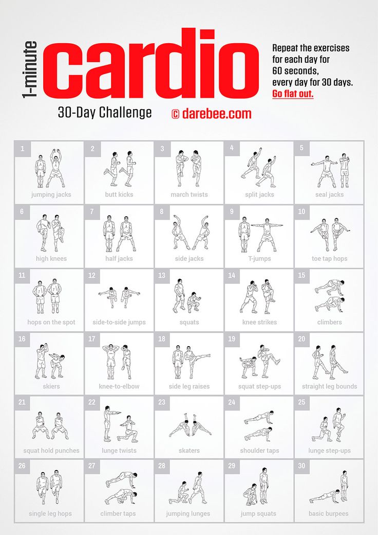 the cardio 30 - day challenge poster shows how to do it in different positions