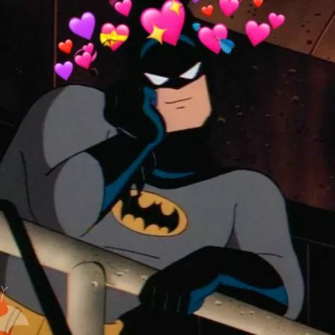 batman with hearts floating from his ears