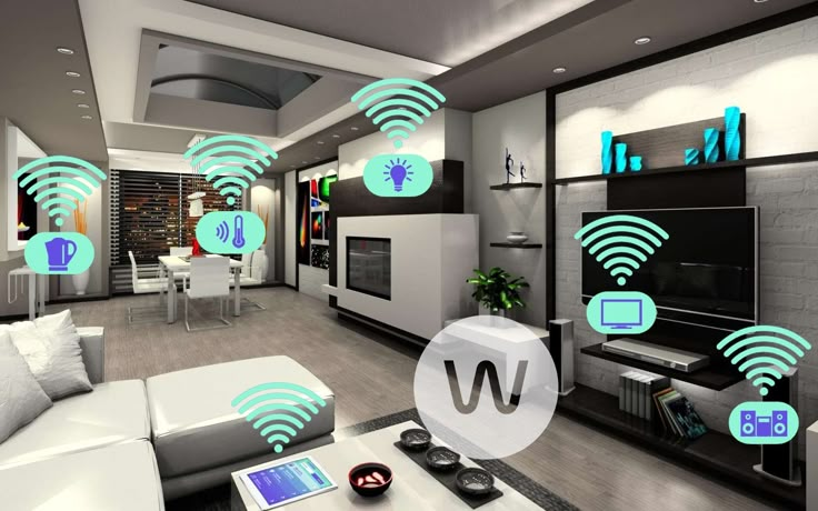 an advertisement for smart sound is shown in the middle of a living room with furniture and appliances