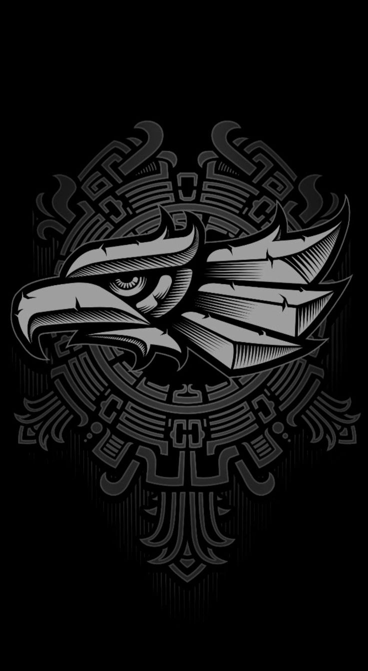 an eagle logo on a black background