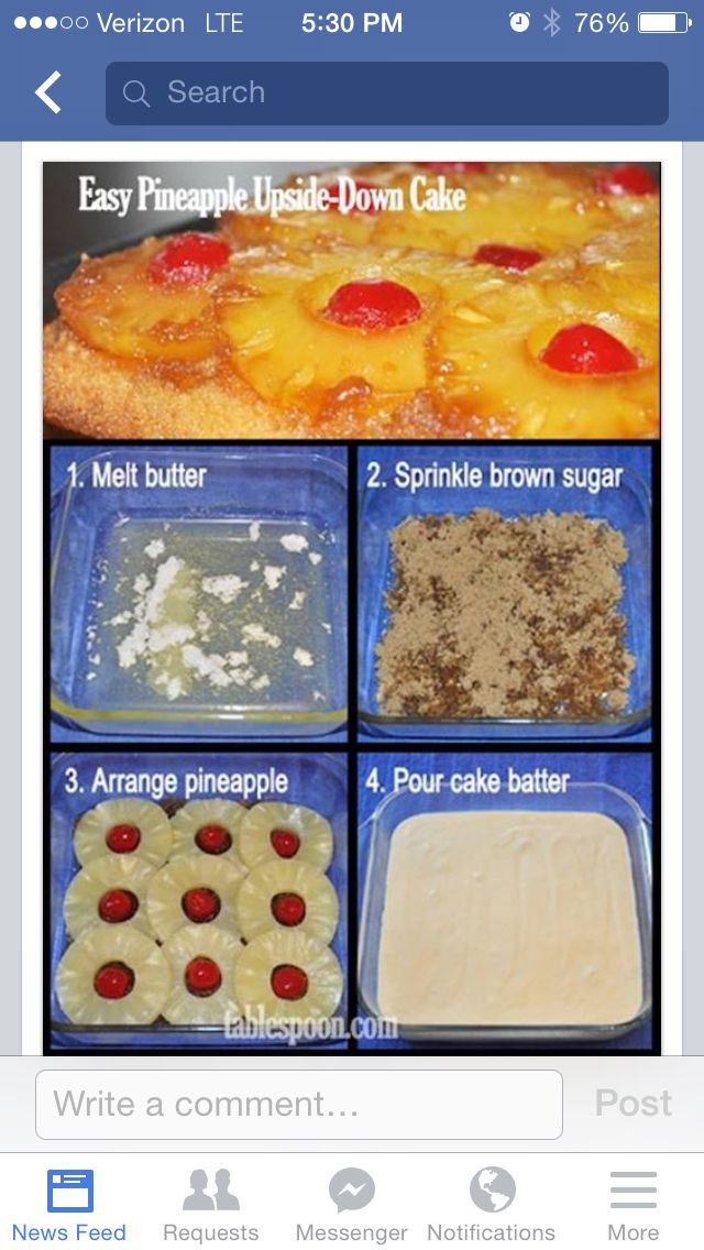 the steps to make pineapple upside down cake are shown in this photo and include instructions on how to bake them