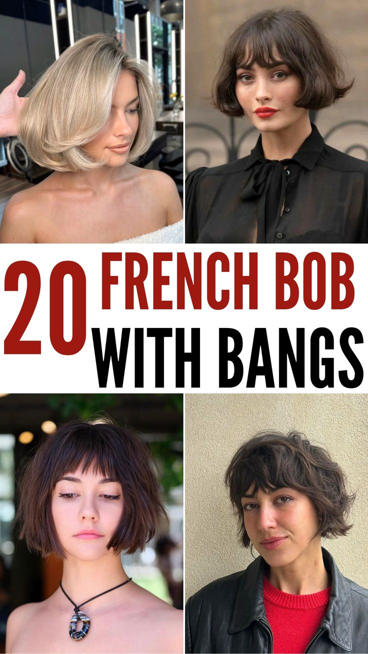 The French bob with bangs has remained a beloved classic in the world of haircuts, merging timeless elegance with an effortless, chic appeal. Defined by its blunt lines, jaw-grazing length, and the addition of bangs, this style embodies that certain je ne sais quoi associated with Parisian fashion. In this article, we’ve gathered 20 inspiring French bob with bangs ideas to help you find the perfect variation of this iconic hairstyle. French Bob Haircut Without Bangs, French Bob With Bangs Straight Hair, French Bobs With Bangs, Round Face French Bob, Bob With Heavy Bangs, French Bob With Bangs Fine Hair, French Bob Bangs, French Haircut Parisian Chic, French Bob With Curtain Bangs