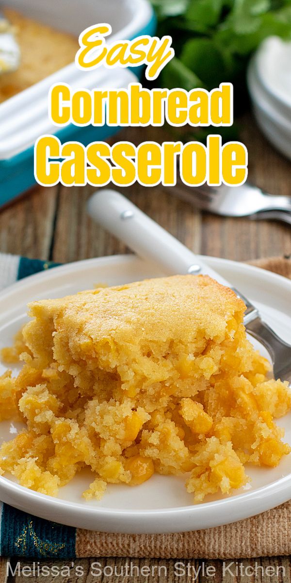 easy cornbread casserole on a white plate