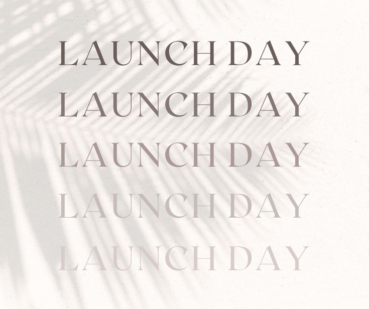 the words launch day are arranged in different font styles