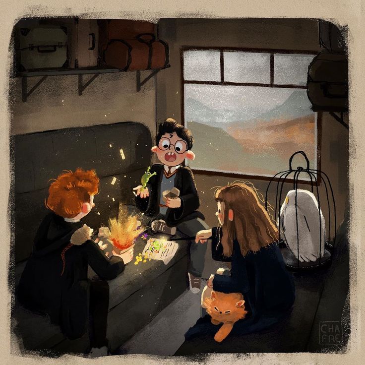 Trio Illustration, Harry Potter Animated Art, Harry Potter In The Books Fanart, Harry Potter Artwork Illustration, Harry Potter Book Art Illustrations, Ginny Weasley Illustration, Fantastic Beasts Book, Harry Potter Book Covers, Harry Potter Illustration