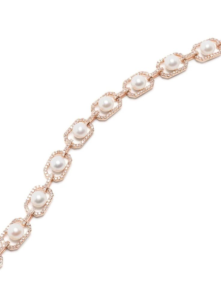 SHAY 18kt Rose Gold Diamond And Pearl Bracelet - Farfetch Pearl Bracelet Gold, Rose Diamond, Chanel Pearls, Pearl Rose, Rose Gold Bracelet, 2024 Vision, Gold Polish, Rose Gold Diamonds, Bracelet Gold