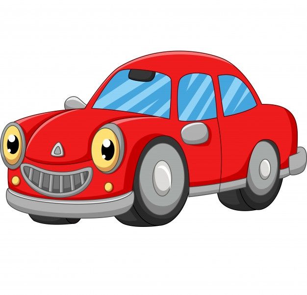 a cartoon red car with big eyes