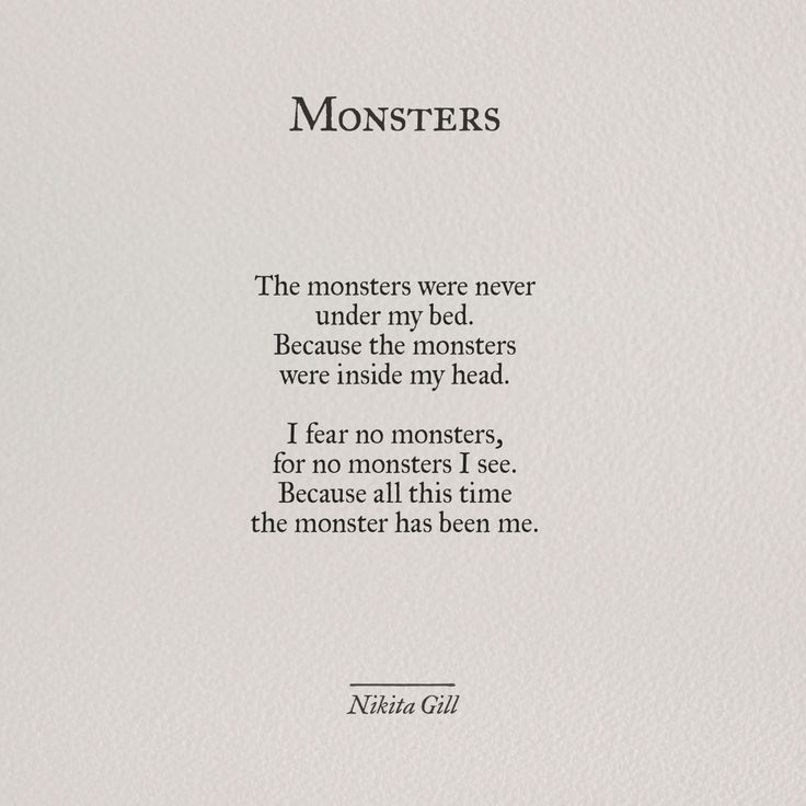 a poem written in black ink on white paper with an image of a monster and the words monsters