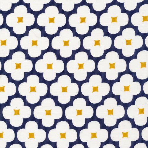 a blue and white pattern with yellow stars on it